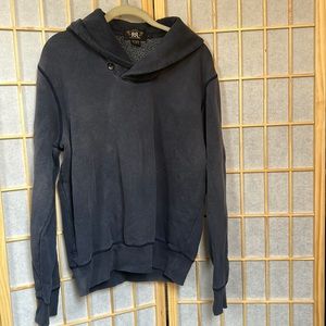 RRL Ralph Lauren double RL blue men’s open collar cotton sweatshirt